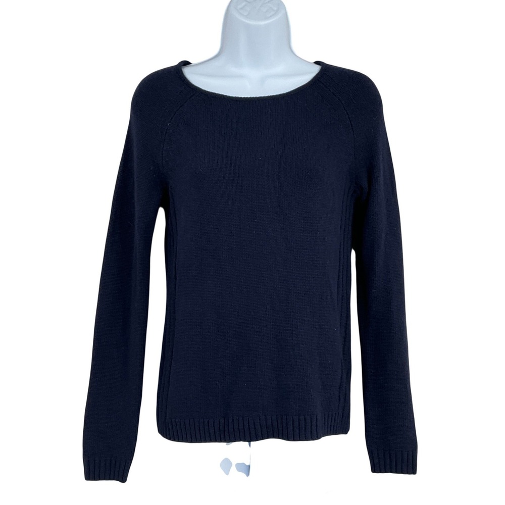 J. Crew Sweater Women XS Navy Blue Merino Wool Raglan Boat Neck Classic NEW‎